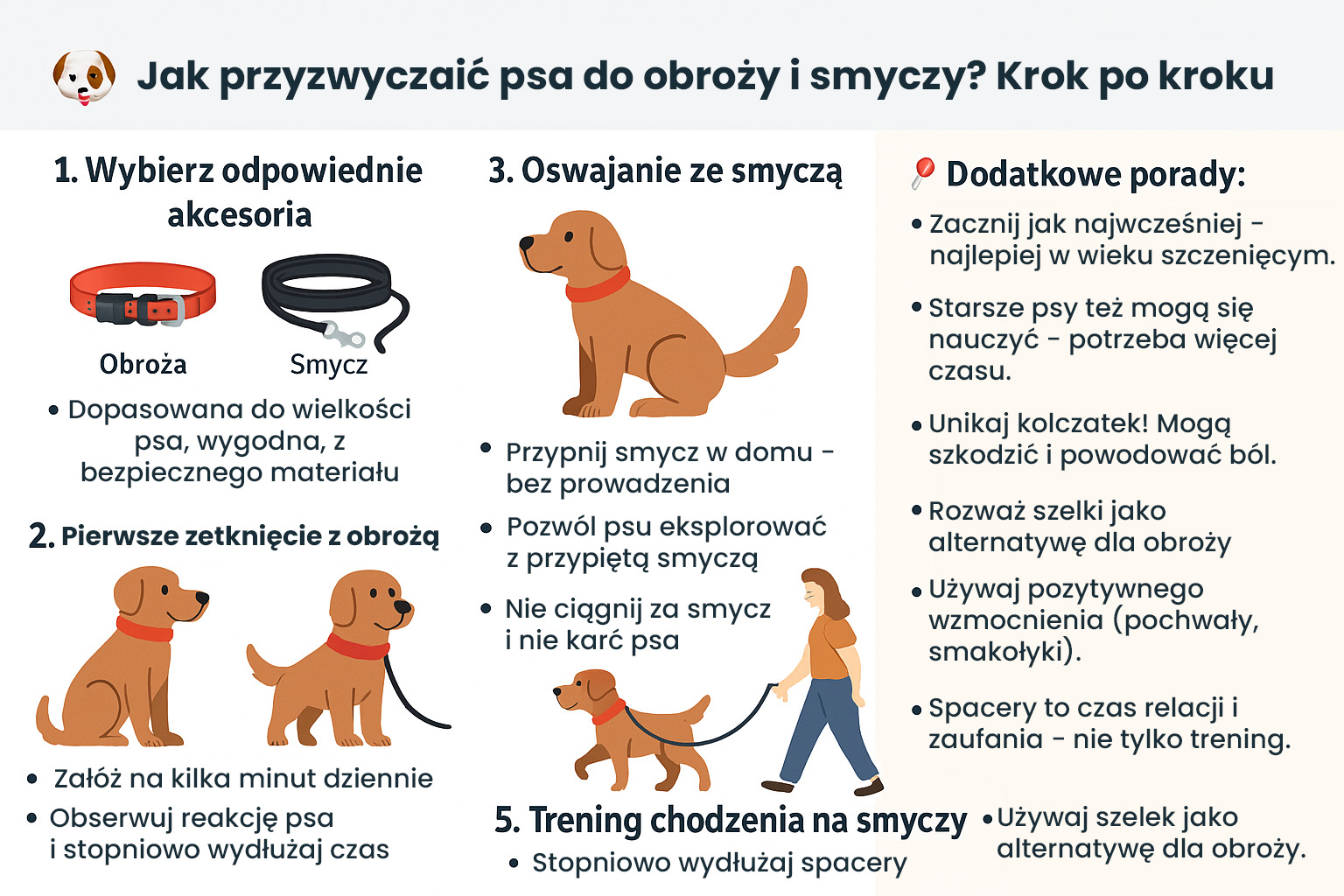 Jak przyzwyczaić psa do obroży i smyczy? Krok po kroku Jak przyzwyczaić psa do obroży i smyczy? Krok po kroku