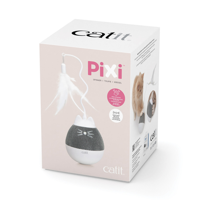 Catit Pixi Spinner zabawka karmiąca z piórkiem dla kota biało/szara 8,5x24cm