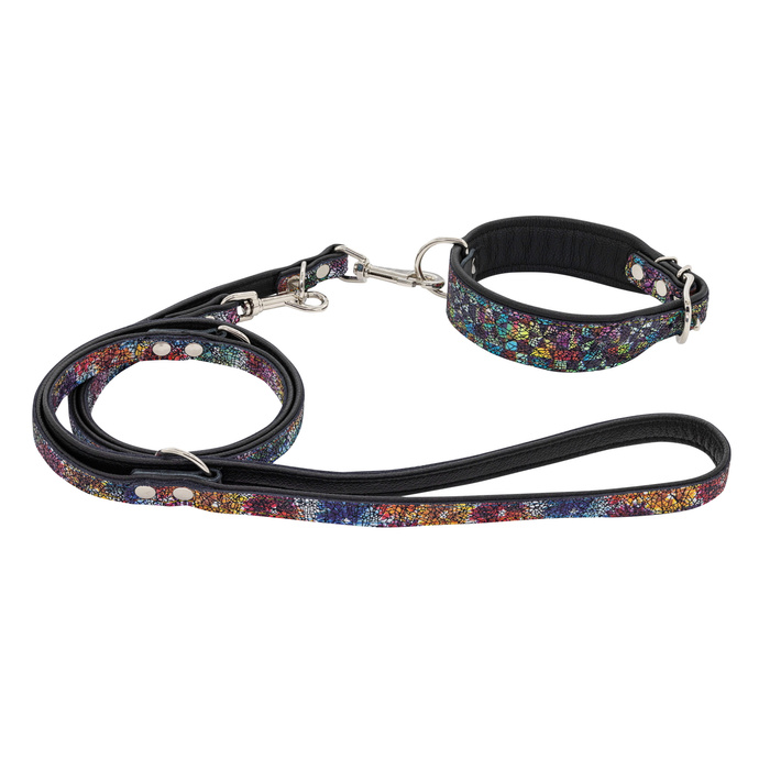 Barry King Smycz regulowana dla psa skórzana Kwiaty M-L 20mm/200cm