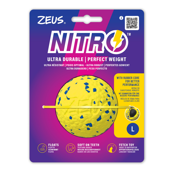 Zeus Nitro piłka z gumowym rdzeniem zabawka dla psa L 7,6 cm