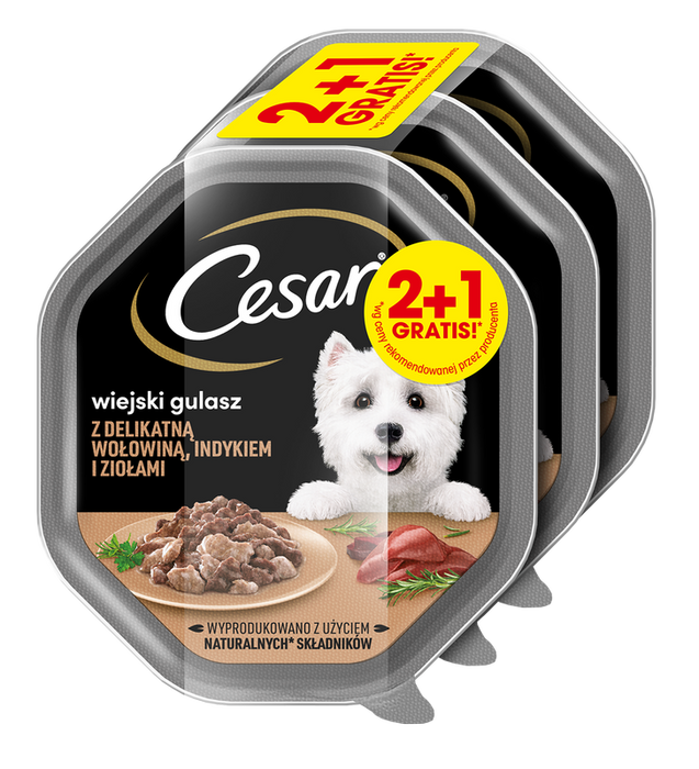Cesar z indykiem i wołowiną w sosie 2x150g+150g gratis 