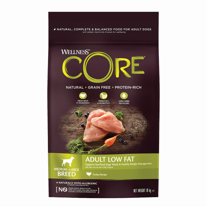 Wellness Core Adult Low Fat k.sucha d.psa średnich i d.ras indyk 10kg