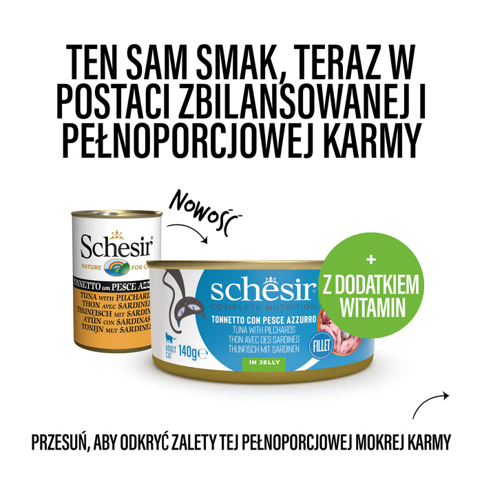 Schesir C&B Karma mokra dla kotów tuńczyk z sardynkami w galarecie 140g puszka
