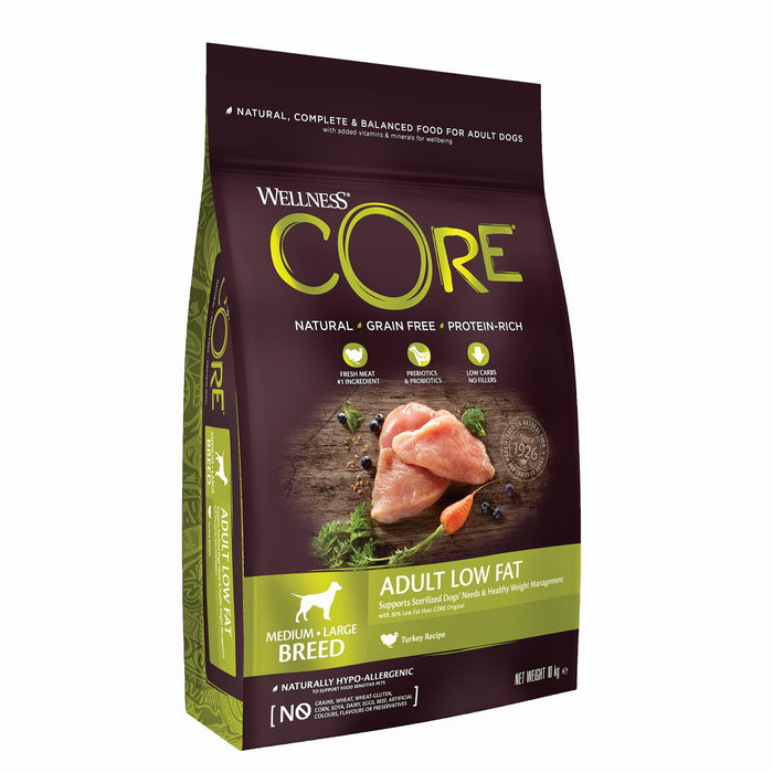 Wellness Core Adult Low Fat k.sucha d.psa średnich i d.ras indyk 10kg