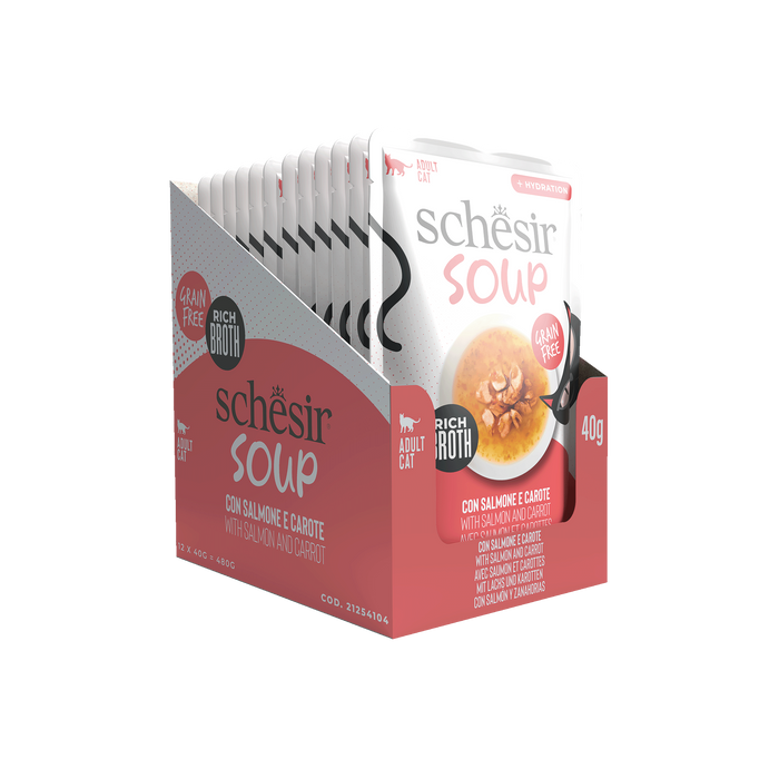 Schesir Soup karma mokra dla kotów zupa łosoś z marchewką 40g saszetka