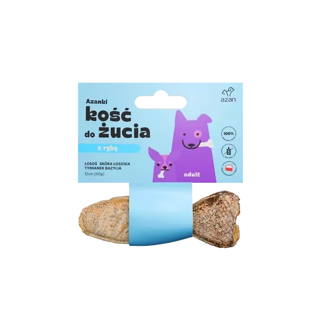 AZANKI Kość z łososiem w skórze łososia z tymiankiem KSZTAŁT RYBKI 12cm