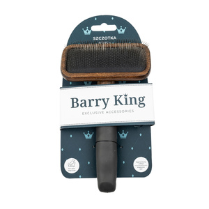 Barry King Szczotka pudlówka prostokatna dla zwierząt drewno bukowe stal tworzywo TPR 11x17,9 cm