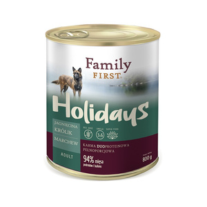 Family First Holidays z jagnięciną, królikiem i marchewką 800g