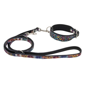 Barry King Smycz regulowana dla psa skórzana Kwiaty M-L 20mm/200cm