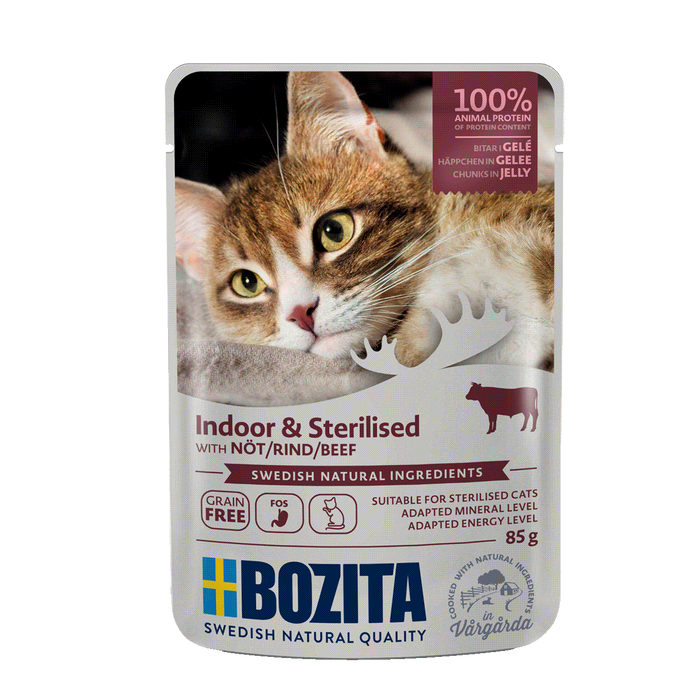 Bozita Indoor&Sterilised kawałki w galarecie z wołowiną 85g