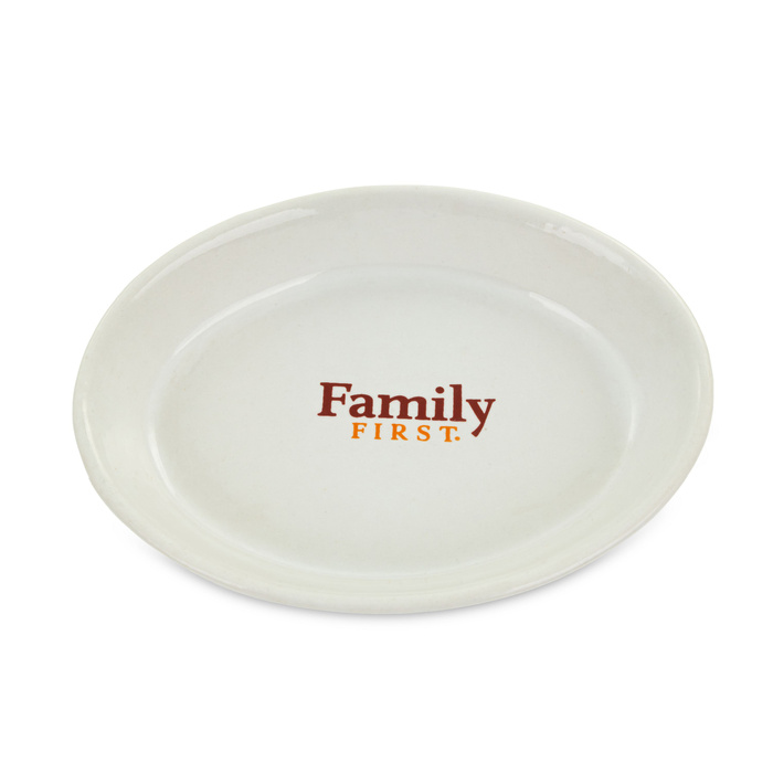 Family First Biały talerzyk dla kota nadruk Family First ceramiczny 11cm