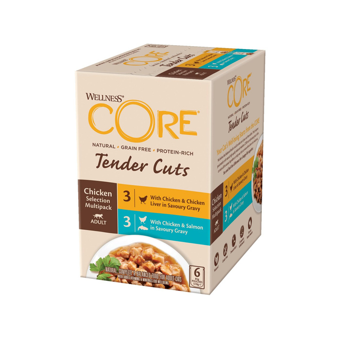 Wellness Core T.Cuts Chicken mix sasz. d.kota kurczak 3x2 smaki 6x85g/510g