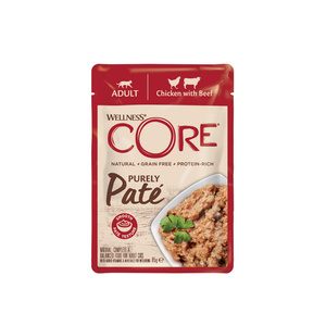 Wellness Core Purely Pate k.mokra d.kota kurcz./woł. 85g sasz. 8szt/DISPLAY