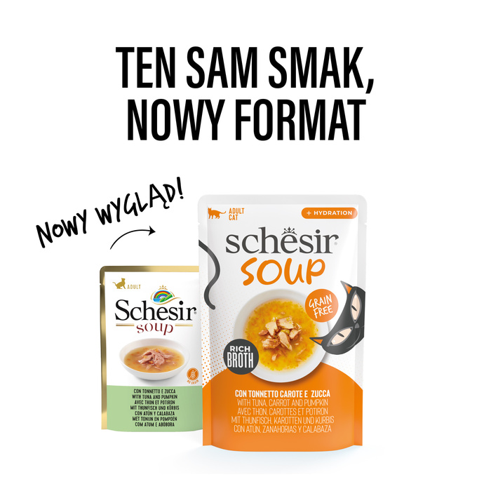 Schesir Soup karma mokra dla kotów zupa tuńczyk z dynią 40g saszetka