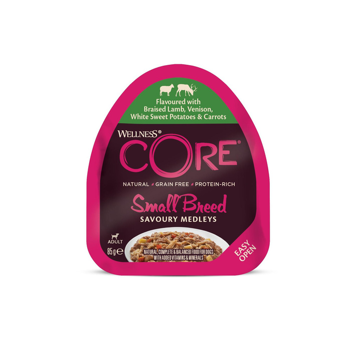 Wellness Core S.Breed k.mokra d.psa m.ras kurczak jagnięcina sarnina słodkie ziemniaki marchew 85g