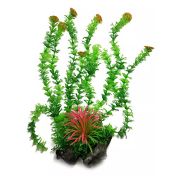 Aqua Natura Roślina do dekoracji akwarium zielona plastikowa 38cm chlorella z czerwonym akcentem i czerwonymi końcówkami liści