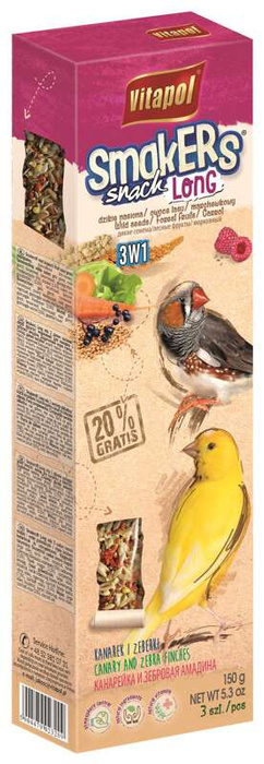 Vitapol Smakers Long dzikie nasiona owoce lasu marchewkowy dla kanarka i zeberek 3szt