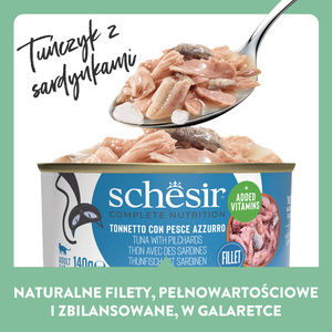 Schesir C&B Karma mokra dla kotów tuńczyk z sardynkami w galarecie 140g puszka