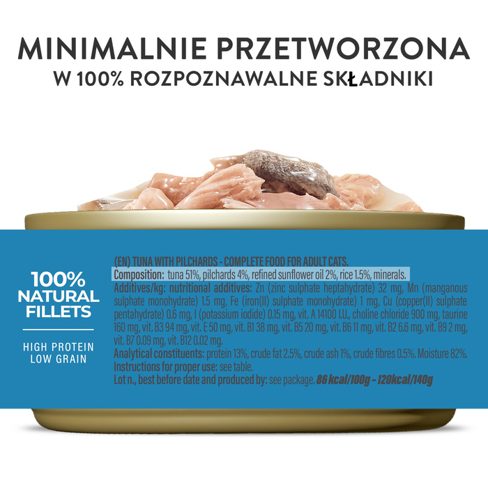 Schesir C&B Karma mokra dla kotów tuńczyk z sardynkami w galarecie 140g puszka