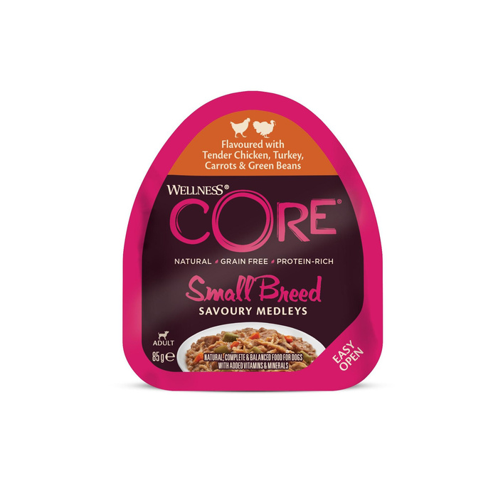 Wellness Core S.Breed k.mokra d.psa m.ras kurczak indyk marchew zielona fasolka 85g