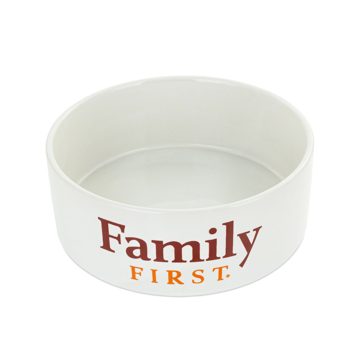 Family First Biała Miska dla psa nadruk Family First ceramiczna 15cm