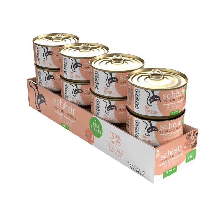Schesir C&B mokra dla kota tuńczyk z łososiem w galarecie 85g puszka
