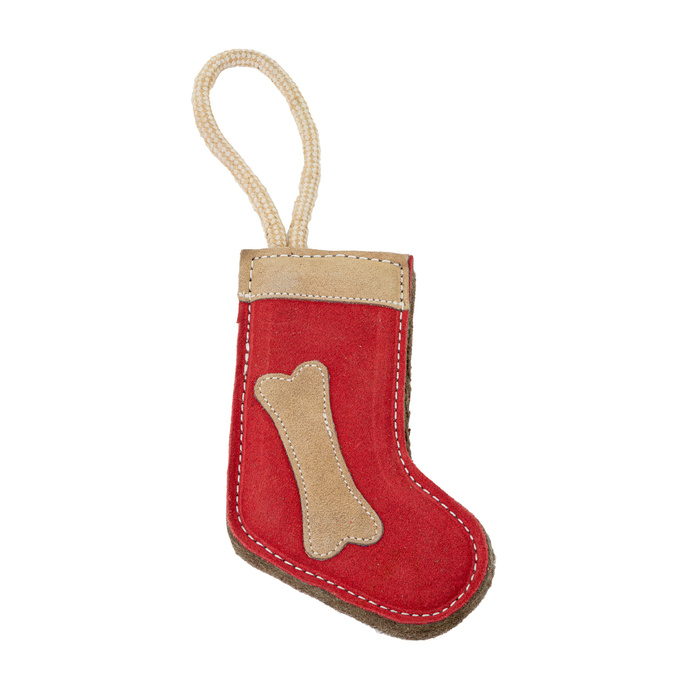 Barry King Zabawka dla psa skórzana Skarpeta Świąteczna 19x9cm + 13cm lina