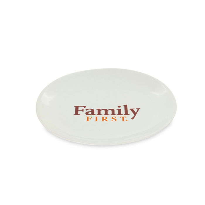 Family First Biały talerzyk dla kota nadruk Family First ceramiczny 18x15cm