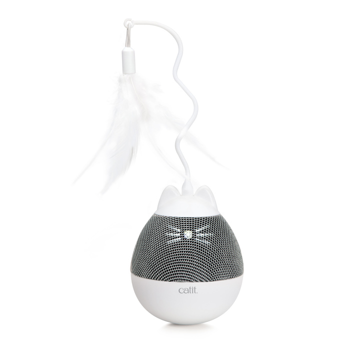 Catit Pixi Spinner zabawka karmiąca z piórkiem dla kota biało/szara 8,5x24cm