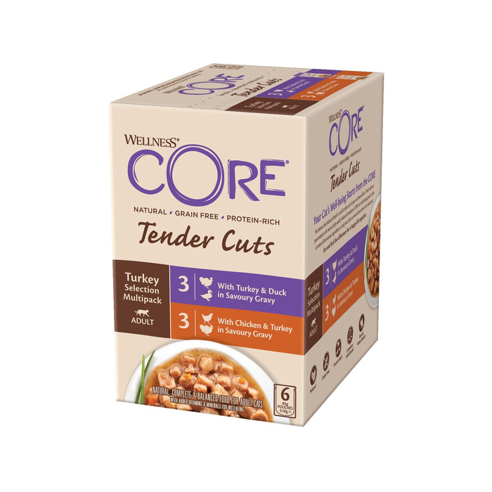 Wellness Core T.Cuts Turkey mix sasz. d.kota indyk 3x2 smaki 6x85g/510g