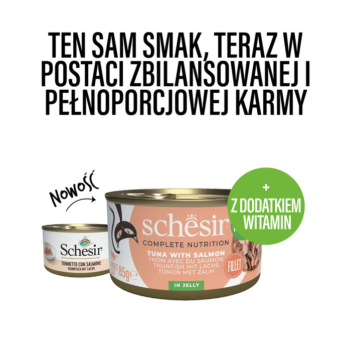 Schesir C&B mokra dla kota tuńczyk z łososiem w galarecie 85g puszka