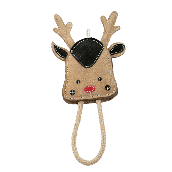 Barry King Zabawka dla psa skórzana Renifer 16x11cm + 13cm lina