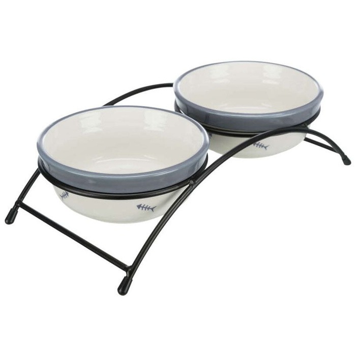 Trixie Miski ceramiczne na stojaku 250ml/12,5cm biały/szary/niebieski