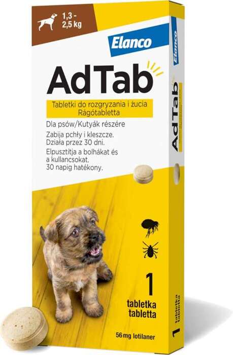 AdTab Tabletka na kleszcze i pchły dla psów od 1,3 do 2,5 kg