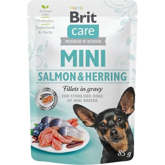 Brit Care Mini Pouch Sterilised łosoś i śledź 85g