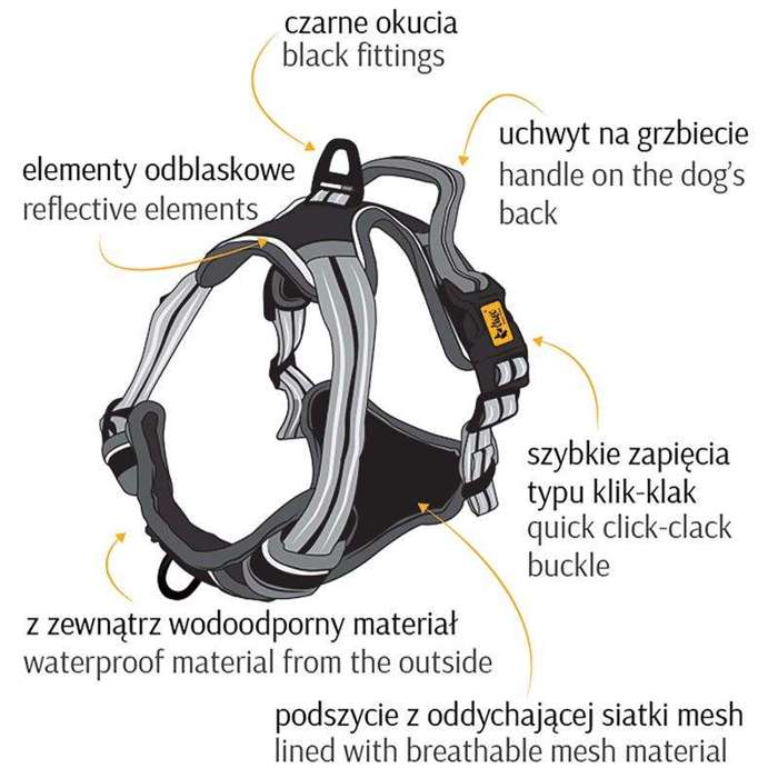 Dingo Szelki bezuciskowe dynamic junior xs szare