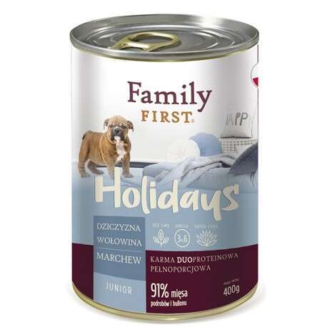 Family First Holidays z dziczyzną, wołowiną i marchewką dla szczeniąt 12x400g