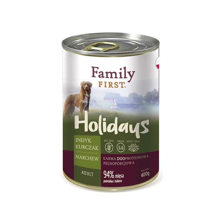 Family First Holidays z indykiem, kurczakiem i marchewką 400g