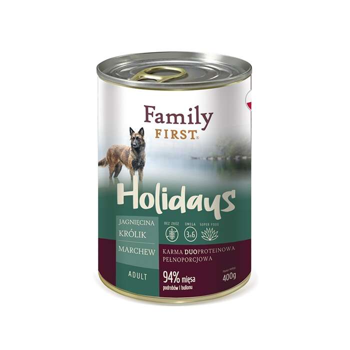 Family First Holidays z jagnięciną, królikiem i marchewką 12x400g