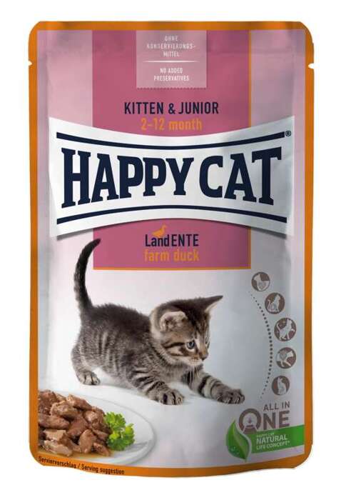 HappyCat Kitten & Junior z kaczką 85g