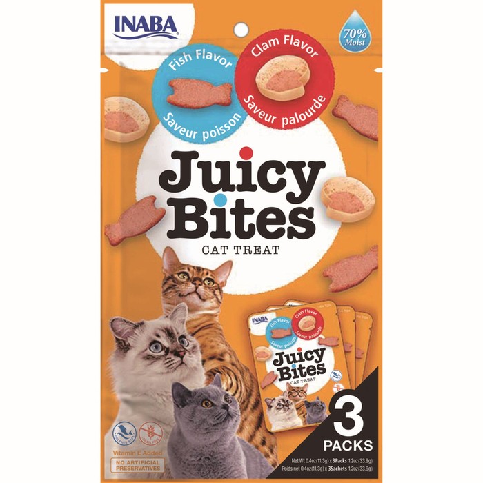 Inaba Cat Juicy Bites z rybą i małżami 3x11,3g