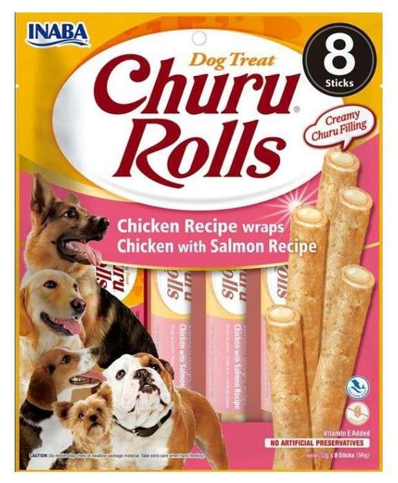 Inaba Dog Churu Rolls kurczak i łosoś 8x12g