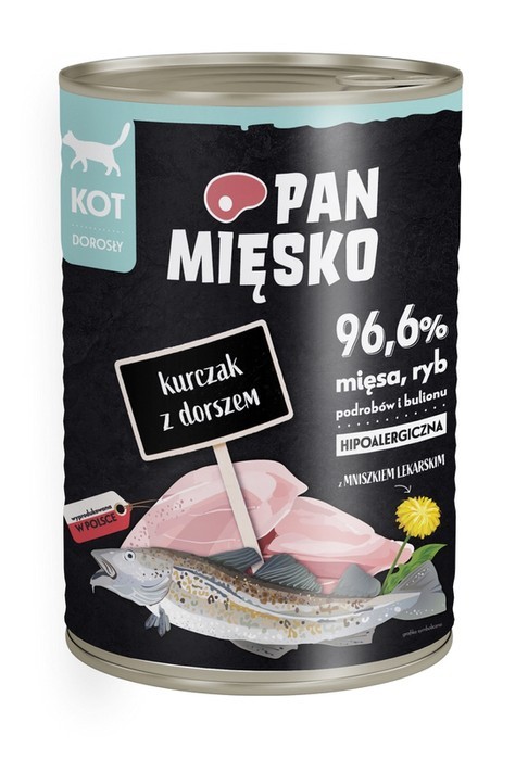 Pan Mięsko Adult z kurczakiem i dorszem 12x400g