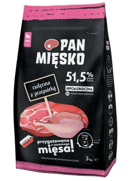 Pan Mięsko cielęcina z przepiórką dla szczeniąt 3kg XS