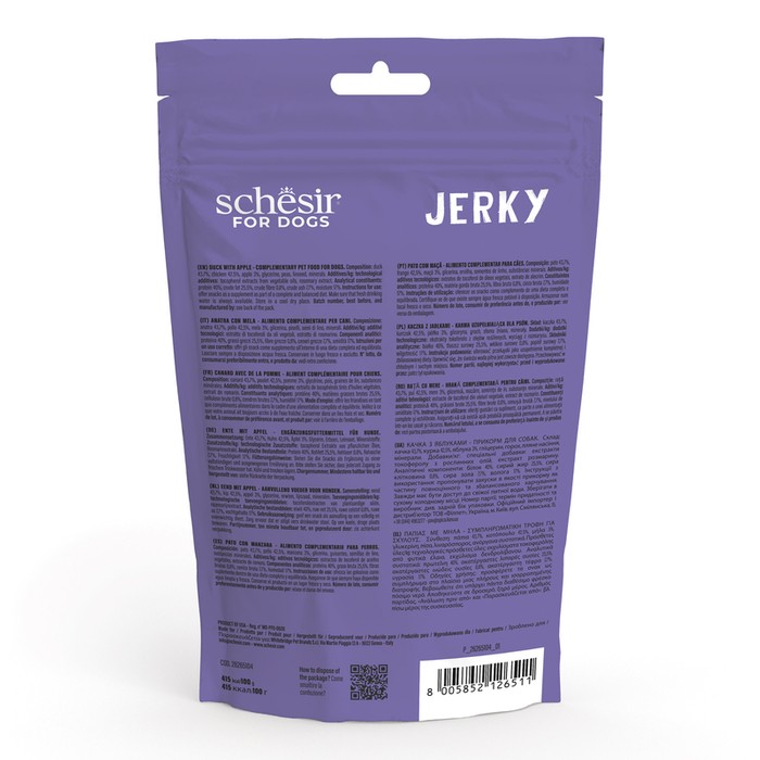 Schesir Dog Snack Pouch Jerky Kaczka Z Jabłkiem 145g