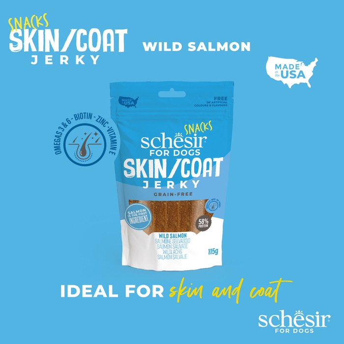 Schesir Dog Snack Skin&Coat Jerky Łosoś 115g