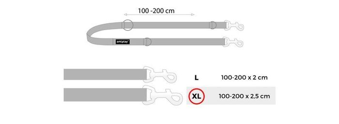 amiplay Smycz regulowana 6 in 1 Cambridge XL Biały