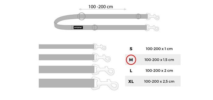 amiplay Smycz regulowana 6 in 1 Reflective M Czerwony