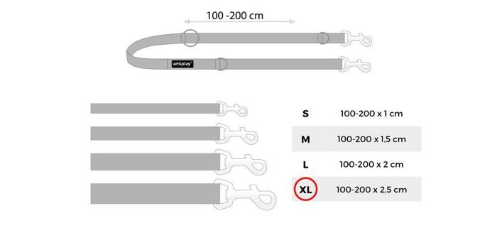 amiplay Smycz regulowana 6 in 1 Reflective XL Różowy