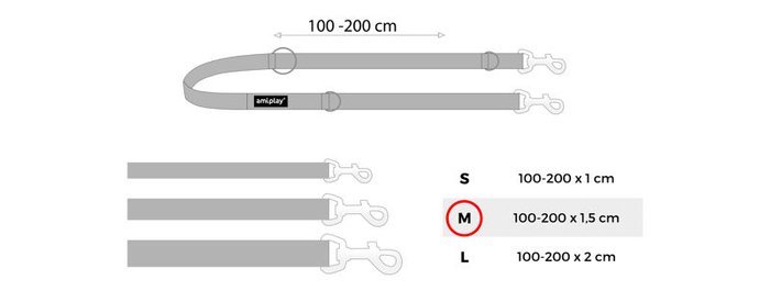 amiplay Smycz regulowana 6 in 1 Twist M Czerwony